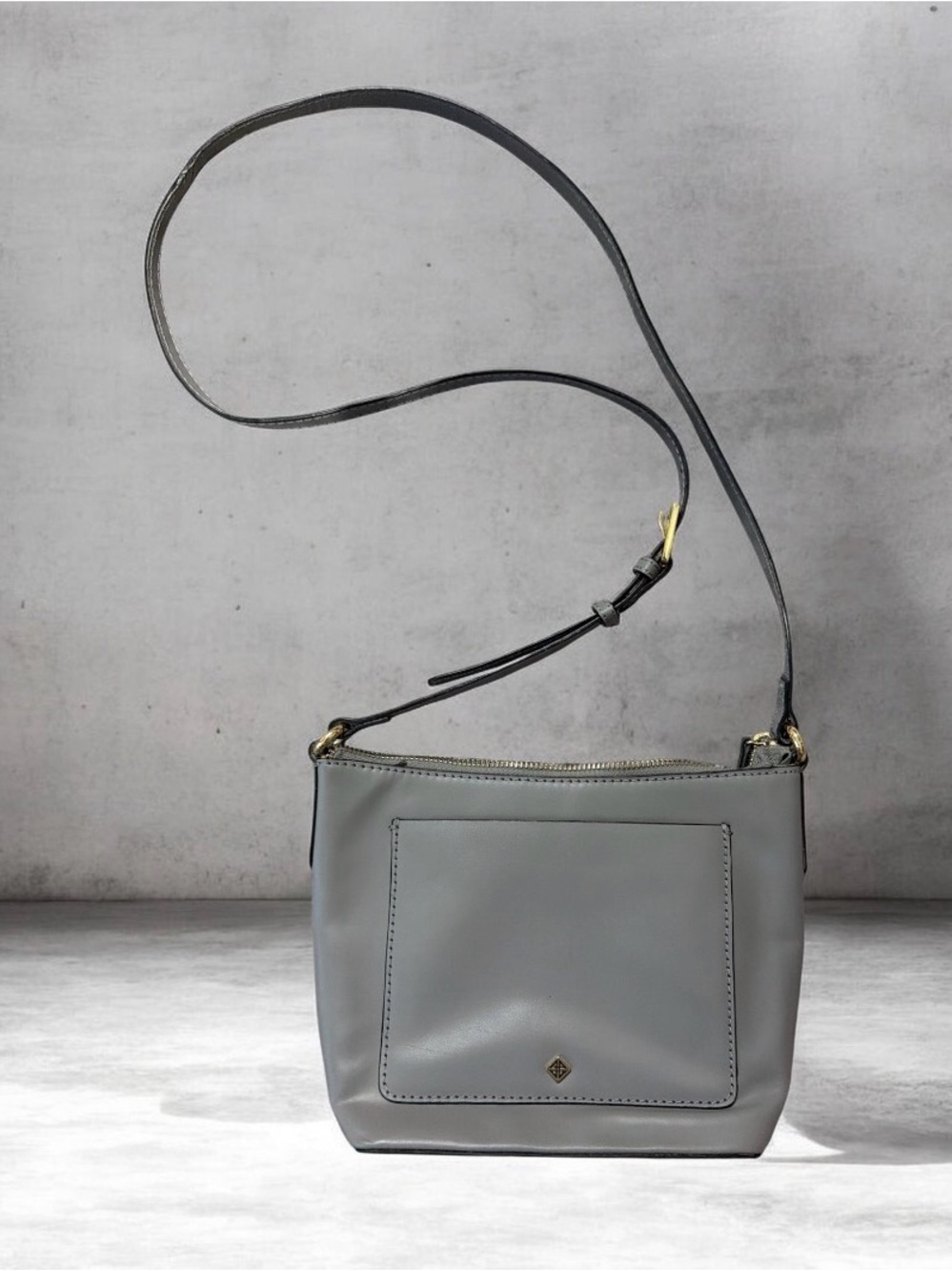 Antonio Melani Grey Genuine Leather Crossbody Bag Gold Hardware EUC